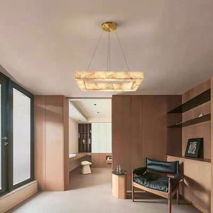 Lámpara Colgante LED de Alabastro Cuadrada Moderna Americana para Comedor, Sala de Estar, Hotel de Lujo - Product Image 1