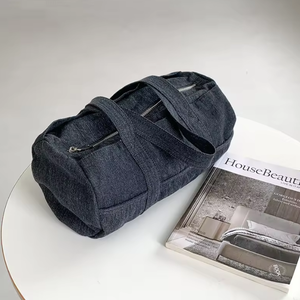 Blue large capacity travel lightweight <b>canvas</b> cylindrical outdoor <b>bag</b> denim fabric women's shoulder <b>bag</b> shopping <b>bag</b> - Product Image 1