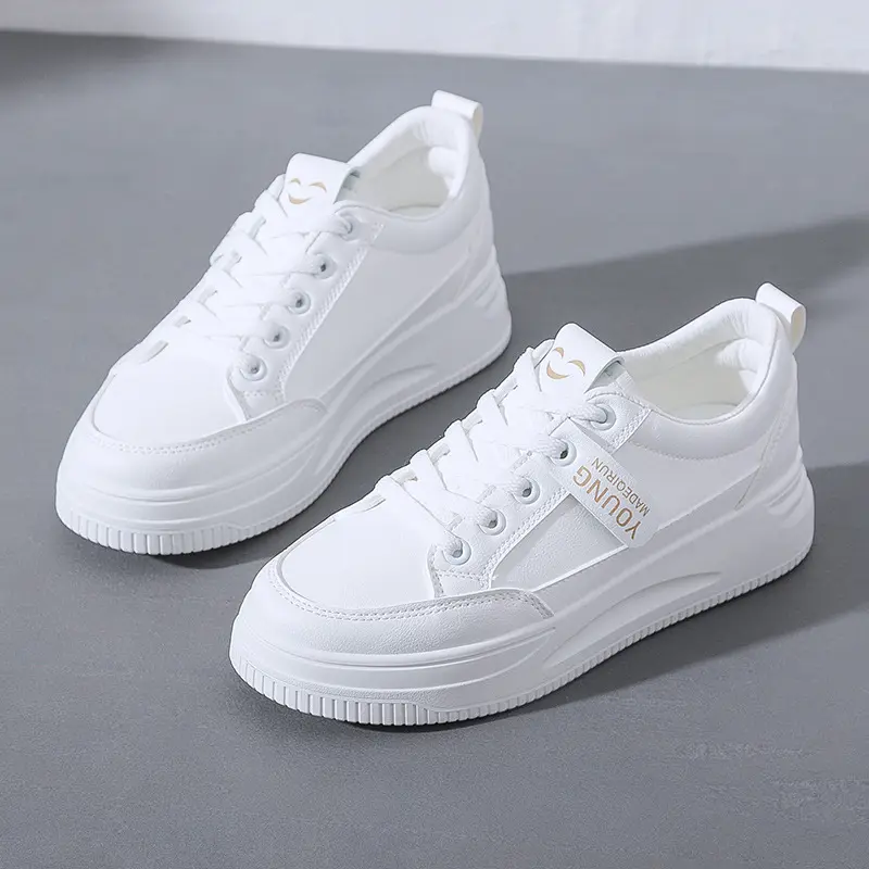 PU üst bayan beyaz düz ayakkabı düşük kesim beyaz sneakers yürüyüş ayakkabısı kız lady için