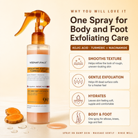 Spray Exfoliant Corporel à l'Acide Kojique et au Curcuma Marque Blanche AHA PHA Niacinamide pour les Bosses de l'acné kératique, les Taches Brunes sur les Genoux, les Aisselles et la Ligne du Bikini