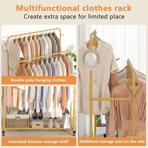 تصميم جديد مزدوج قضبان توفير مساحة الملابس المعلقة مع عجلات - Product Image 4