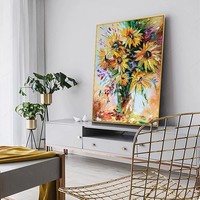 Peinture sur toile moderne abstraite Tournesol, Art mural encadré avec support en bois pour Salon, Salle à manger, Décoration intérieure