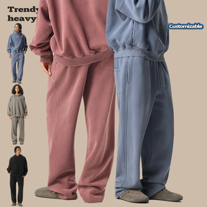 Pantalon de survêtement coupe droite 350G, couleur vintage délavée, style ample, personnalisable, grammage lourd, style streetwear, coupe épurée - Product Image 3