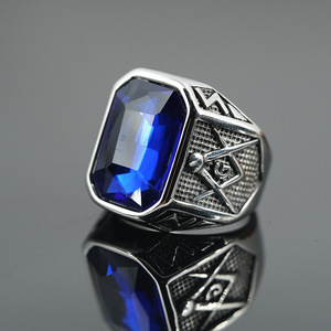 TG 하이 퀄리티 천연 사파이어 반지 스테인레스 스틸 남자 반지 큰 보석 ZIRCON 반지 남자 주식 - Product Image 5