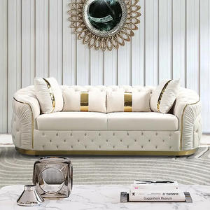 طقم أريكة زاوية حديثة بتصميم أمريكي فاخر من قماش المخمل، أريكة تشيسترفيلد بأزرار معنقدة لغرفة المعيشة، أثاث بإطار خشبي - Product Image 4