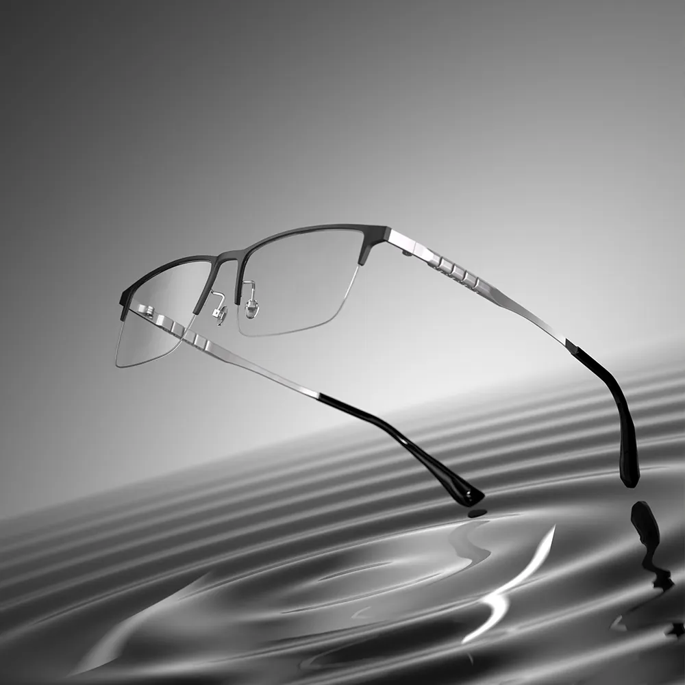 मायोपिया ऑप्टिकल हाफ फ्रेम एंटी ब्लू लाइट आईवियर पुरुष बिजनेस शुद्ध टाइटेनियम चश्मा रिम चश्मा फ्रेम रीडिंग चश्मा