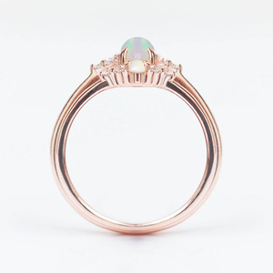 Rose Gold Plated Sterling Silver Jewelry <b>Opal</b> Wedding <b>Ring</b> Set - Product Image 3