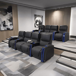Sillón de Masaje de Cuero Premium Personalizable para <span class=keywords><strong>Cine</strong></span> en Casa con Portavasos con Luz Azul y Mesa Auxiliar, Conjunto de Sofá Reclinable Eléctrico - Product Image 5