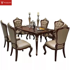 Ensemble de meubles sculptés en bois massif de style européen pour une salle à manger de villa luxueuse, comprenant une <span class=keywords><strong>table</strong></span> et <span class=keywords><strong>six</strong></span> chaises - Product Image 5
