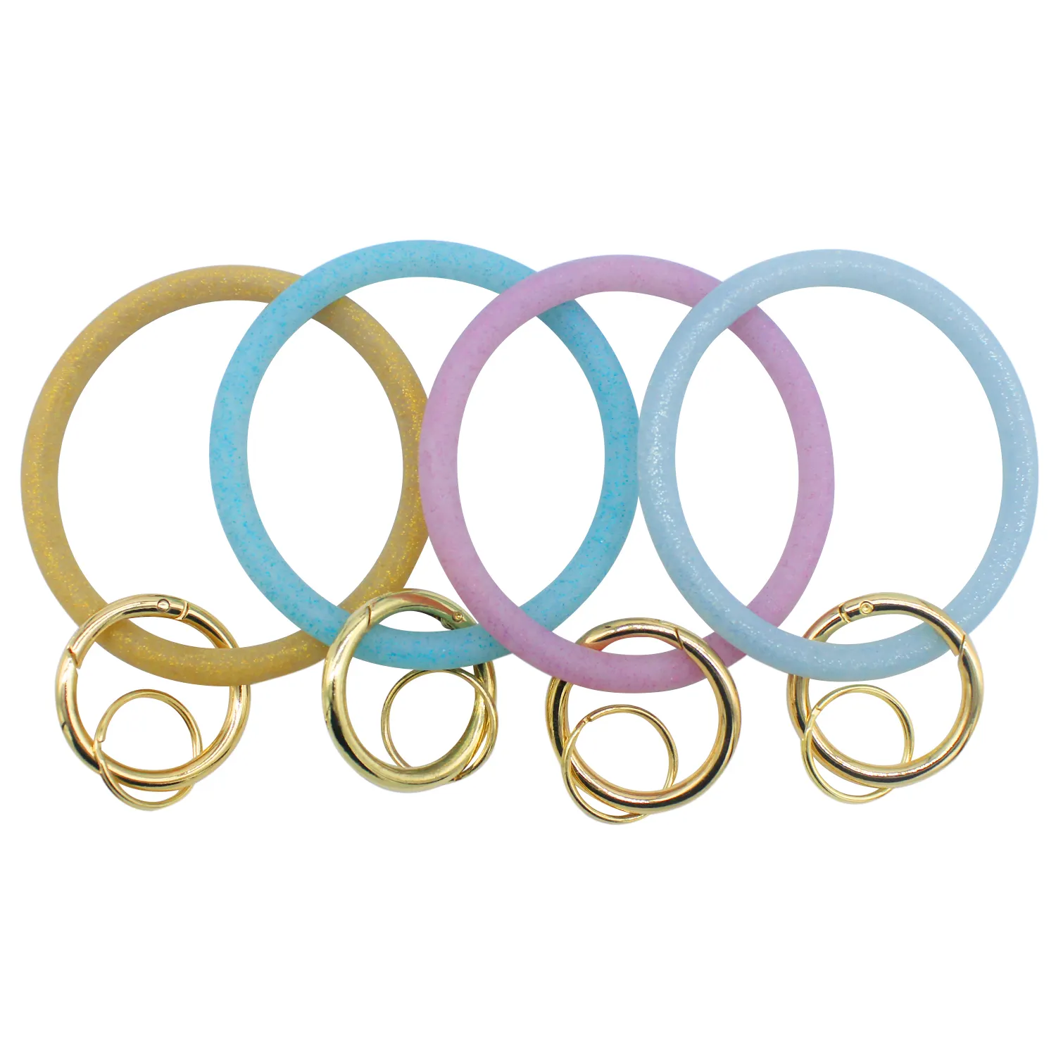 New Glitter Color Silicone Bangle Chain Bracelet Round Silicone Wristlet Keychain Holder Women Girls Silicone Key Ring