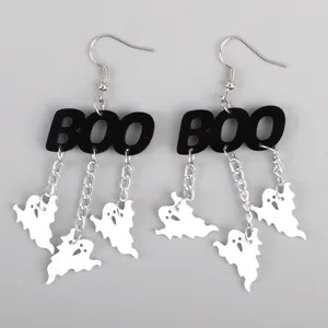 Factory wholesale new white Ghost fringe Black BOO letter creative designer earrings for Halloween party