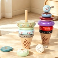 Juguete Educativo Montessori de Madera para Niños Pequeños, Torre de Conos de Helado y Donas Apilables, Anillos de Equilibrio, Bloques de Construcción Cognitivos
