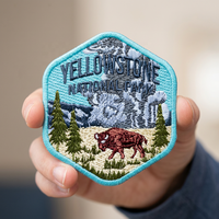 Patch brodé vintage motif bison sauvage et paysage forestier, écologique, pour chapeaux et vêtements d'extérieur, décoration textile DIY et mode