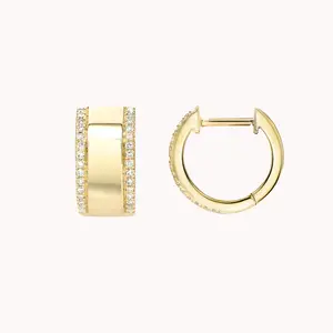 Hot Selling 925 Sterling Silver Hoop Earrings For Women 18k Gold Plated Pave CZ Diamond Huggie Earrings
