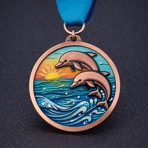 Trophées sportifs personnalisés en cuivre 2026, grande médaille de compétition en métal, médailles de natation dauphin avec ruban - Product Image 1