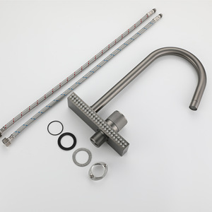 Robinet de cuisine double vasque en acier inoxydable couleur bronze, avec douchette extractible et tête de pulvérisation effet pluie, siège de valve 30 mm, compatible douche - Product Image 2