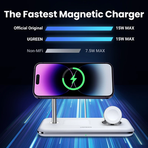 Estación de Carga Inalámbrica 3 en 1 UGREEN con Certificación <span class=keywords><strong>MFi</strong></span> de 25 W, Soporte de Carga Inalámbrico, <span class=keywords><strong>Cargador</strong></span> Inalámbrico de 15 W para iPhone y iWatch - Product Image 3