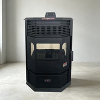 Poêle à granulés de bois double combustible professionnel haut de gamme, moderne, durable, pour maison d'hôtes, avec vue sur trois côtés, double usage