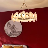 Moderner Marmor-Blatt-Kronleuchter Alabaster-Pendelleuchte Wohnzimmer-Dekorationsset LED-Leuchten für Zuhause Naturstein-Lampe