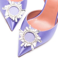 Escarpins tendance pour femme, violet en satin orné de cristaux, grande taille, à bout pointu, slingback, talon verre à vin