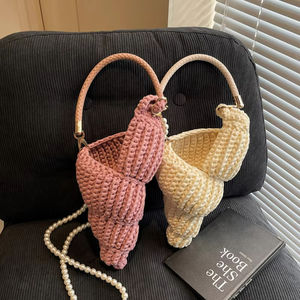 กระเป๋าถักโครเชต์สำหรับผู้หญิง กระเป๋าถักมือ กระเป๋าสะพายไหล่ทรงเปลือกหอย สายสะพายไข่มุก กระเป๋าสะพายข้าง - Product Image 2