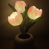 Lampu meja Tulip Led, dekorasi Interior lampu malam bunga 3 kepala Tulip Pot bunga buatan dengan lampu LED