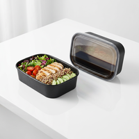 Vente en gros de boîtes à bento rectangulaires en papier noir mat empilables, jetables, pour la livraison de nourriture et l'emballage