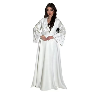 Robe Abaya vintage saoudienne arabe musulmane pour femmes Robe marocaine ceinturée à grandes manches tailles S-2XL antistatique respirante - Product Image 3