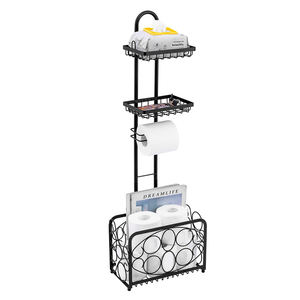 Porte-<span class=keywords><strong>papier</strong></span> <span class=keywords><strong>toilette</strong></span> sur pied noir pour la maison avec étagère de rangement pour <span class=keywords><strong>tablette</strong></span>, téléphone et magazines - Product Image 1