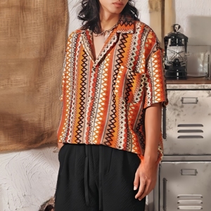 <span class=keywords><strong>Camisa</strong></span> Casual Vintage de <span class=keywords><strong>Manga</strong></span> <span class=keywords><strong>Corta</strong></span> con Cuello Camisero, Diseño de Alta Calidad, 100% Algodón Transpirable, Holgada para Verano - Product Image 3