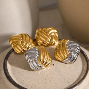 Knot <b>Stud</b> <b>Earrings</b> 18k Gold Stainless Steel Geometric Design Everyday Wear Jewelry - Product Image 1