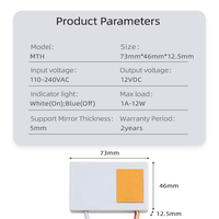 Interruptor Táctil Inteligente para Espejo de Baño DC12V 1A con Control de Intensidad y Fuente de Alimentación de 12W, Interruptor con Sensor Táctil LED para Espejo