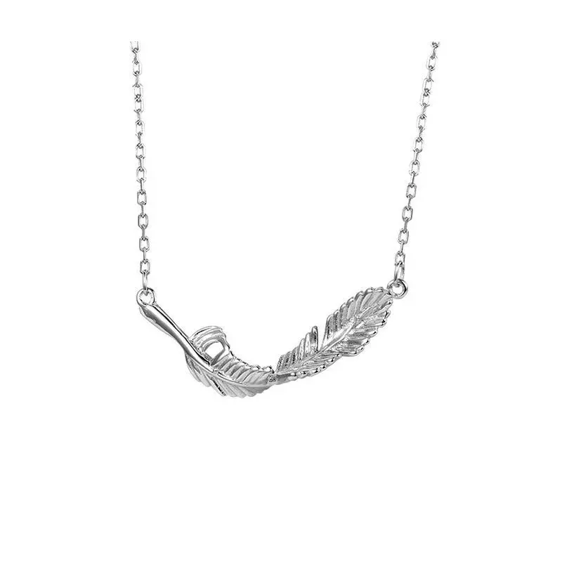 Fashion 925 sterling silver feather pendant necklace with unique design Korean style simple fashion jewelry