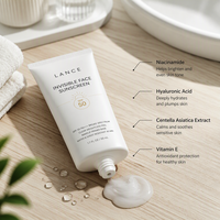 Crème solaire invisible transparente en gel à label privé, fini mat, SPF 50, large spectre, base de maquillage, résistante à l'eau, sans huile, écran solaire pour le visage