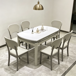 Ensemble de table à manger ronde extensible moderne et durable avec 6 chaises, matériau en marbre, taille personnalisée, design minimaliste, meubles pour la maison - Product Image 6
