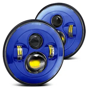 JK headlights 7 inch round headlight for harley 7 led headlights blue/orange/red housing 7 headlights for 97-06 Jeep Wrangler TJ