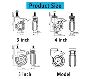 Rueda giratoria VIMA 4 en 1 de 100 mm gris TPR con soporte para carrito, muebles, freno total roscado, rueda médica para cama - Product Image 2