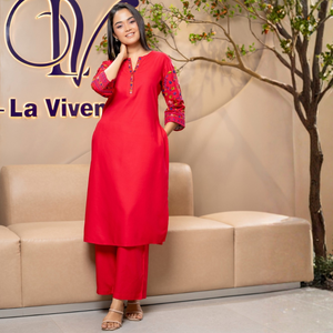 Conjunto de Kurta y Pantalones de Rayón Rojo de Lujo Elegante para Mujer, Venta al Por Mayor - Product Image 5