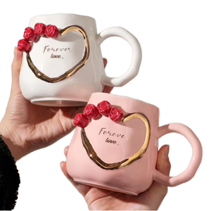 Taza de Café de Cerámica con Relieve 3D de Rosa Coreana Creativa, Regalo para Fiestas - Product Image 1