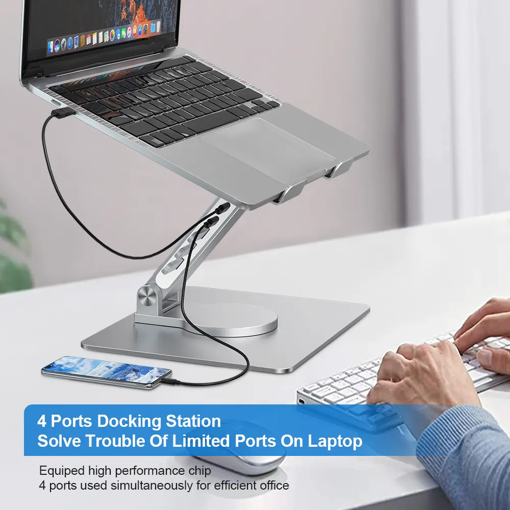 Ergonomic Metal Aluminum Notebook Bracket Base Rotating Metal Foldable Holder De Lift Para Dj Adjustable Laptop Stand Usb Hub