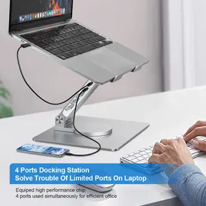 Ergonomik metal alüminyum dizüstü dirsek tabanı dönen metal katlanabilir tutucu de kaldırma para dj ayarlanabilir laptop standı usb hub