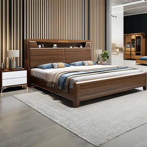 Muebles de madera maciza, cama doble de madera maciza de nogal personalizada con gran almacenamiento, muebles de dormitorio tamaño King de diseño chino moderno hechos de tela de pino de roble de teca - Product Image 3