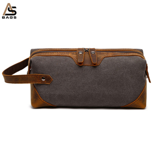 Aurora proveedor china de encargo de alta calidad de lona gris de cuero de Caballo loco de maquillaje bolsa - Product Image 2