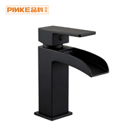 Robinet de lavabo cascade noir en laiton, monocommande, monotrou, avec cartouche céramique, à poser sur le comptoir, pour salle de bain, Bomba La Bafuni