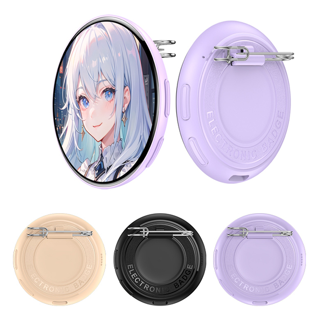 Smart E-badge with 1.95-inch HD TFT Touch Screen Digital Badge Pin Dynamic Anime Wearable Mini Screen for Photo GIFs & Videos