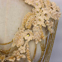 Applique colorée 3D en fleurs et perles de cristal avec franges pour femme, en strass rouge et or, technique à coudre pour robe de bal