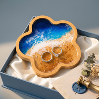 Plateau à bijoux en résine océanique moderne fait main, motif vague et fleur de bambou, pour mariage, décoration côtière, cadeau, vente en gros