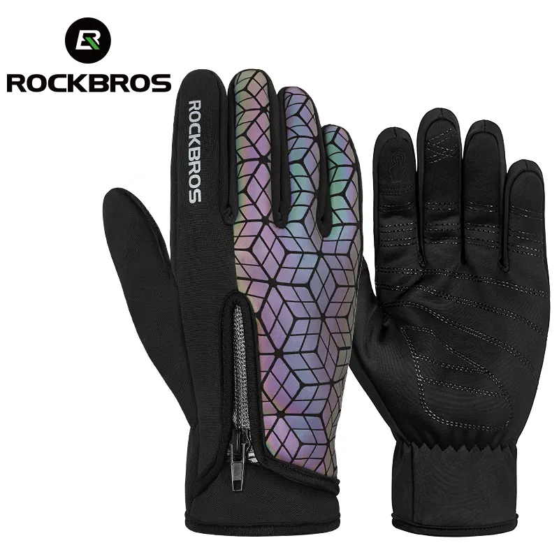 Велосипедные перчатки ROCKBROS, зимние теплые флисовые мотоциклетные перчатки, ветрозащитные велосипедные перчатки