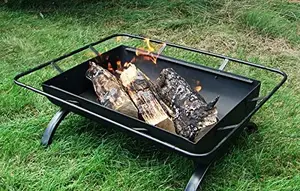 36 Inch Large Outdoor Rectangular Camping Fire Pit Garden Wood Burning Fire Pit For Outside Cooking BBQ Grill