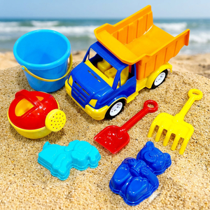 Plastic Kids Beach Tipper Truck Sand Play <b>Set</b> with Bucket Watering Can Shovel Rake Molds - Product Image 3
